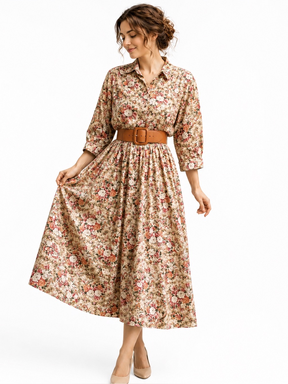 Vintage Piccalino Petites Floral Shirtwaist Midi Dress‎ Cottagecore Romantic
